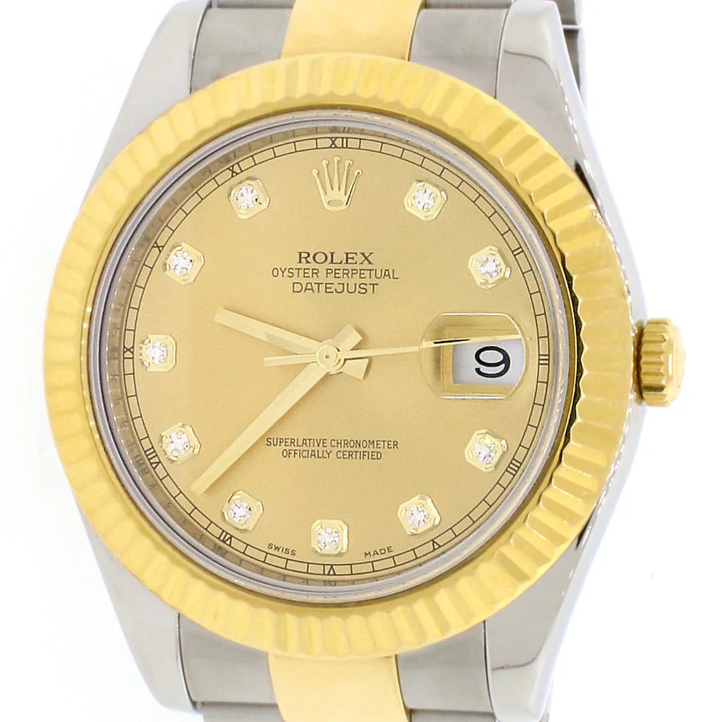 Rolex Datejust II 2-Tone18K Yellow Gold & Stainless Steel Factory Champagne Diamond Dial 41MM Automatic Mens Oyster Watch 116333 - Image 4