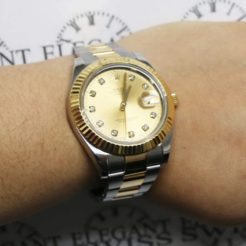 Rolex Datejust II 2-Tone18K Yellow Gold & Stainless Steel Factory Champagne Diamond Dial 41MM Automatic Mens Oyster Watch 116333 - Image 9