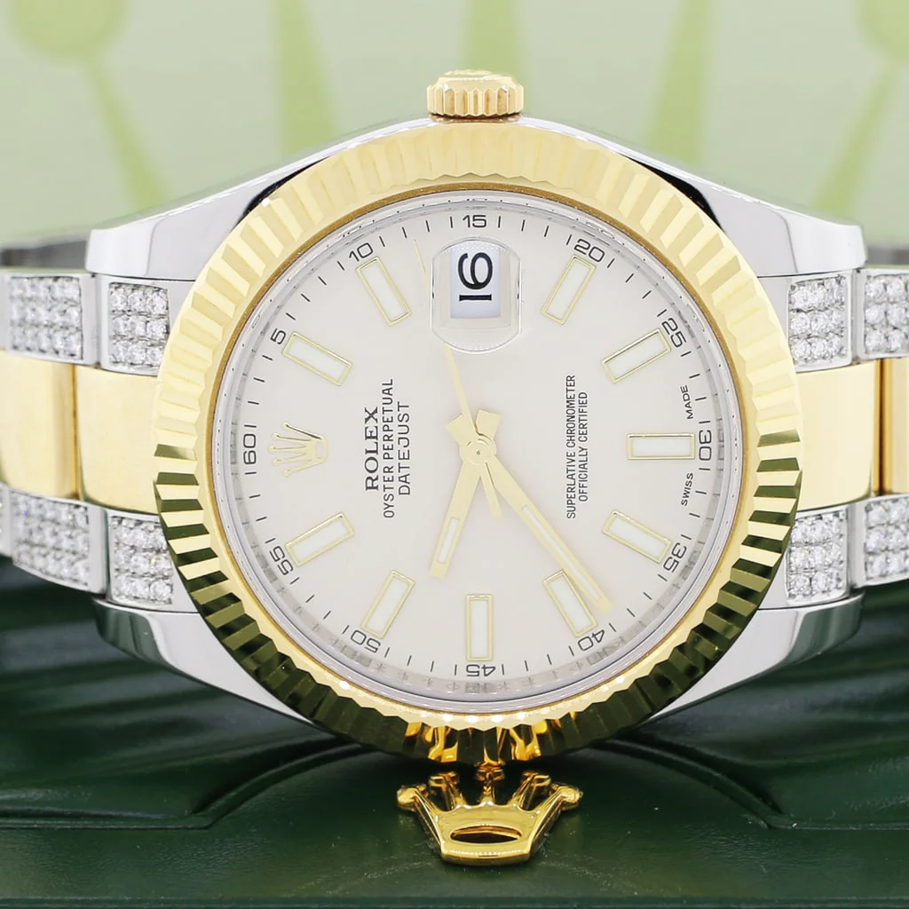 Rolex Datejust II 2-Tone18K Yellow Gold/Stainless Steel Factory Cream Stick Dial 41MM Mens Oyster Watch 116333 w/Diamond Bracelet - Image 2