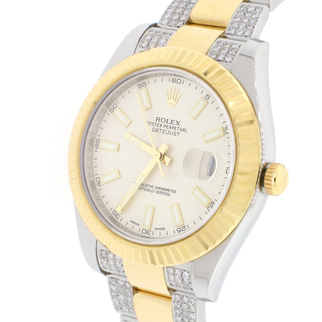 Rolex Datejust II 2-Tone18K Yellow Gold/Stainless Steel Factory Cream Stick Dial 41MM Mens Oyster Watch 116333 w/Diamond Bracelet - Image 3