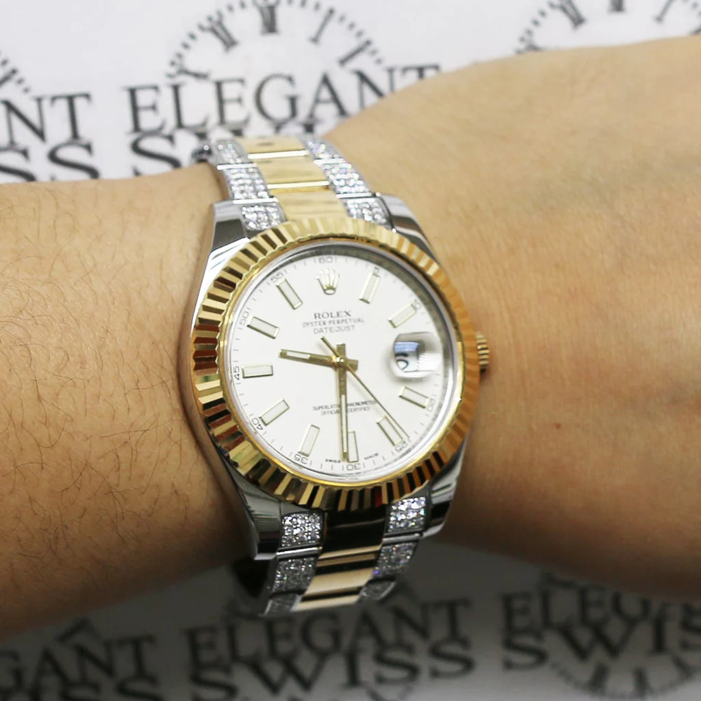 Rolex Datejust II 2-Tone18K Yellow Gold/Stainless Steel Factory Cream Stick Dial 41MM Mens Oyster Watch 116333 w/Diamond Bracelet - Image 4