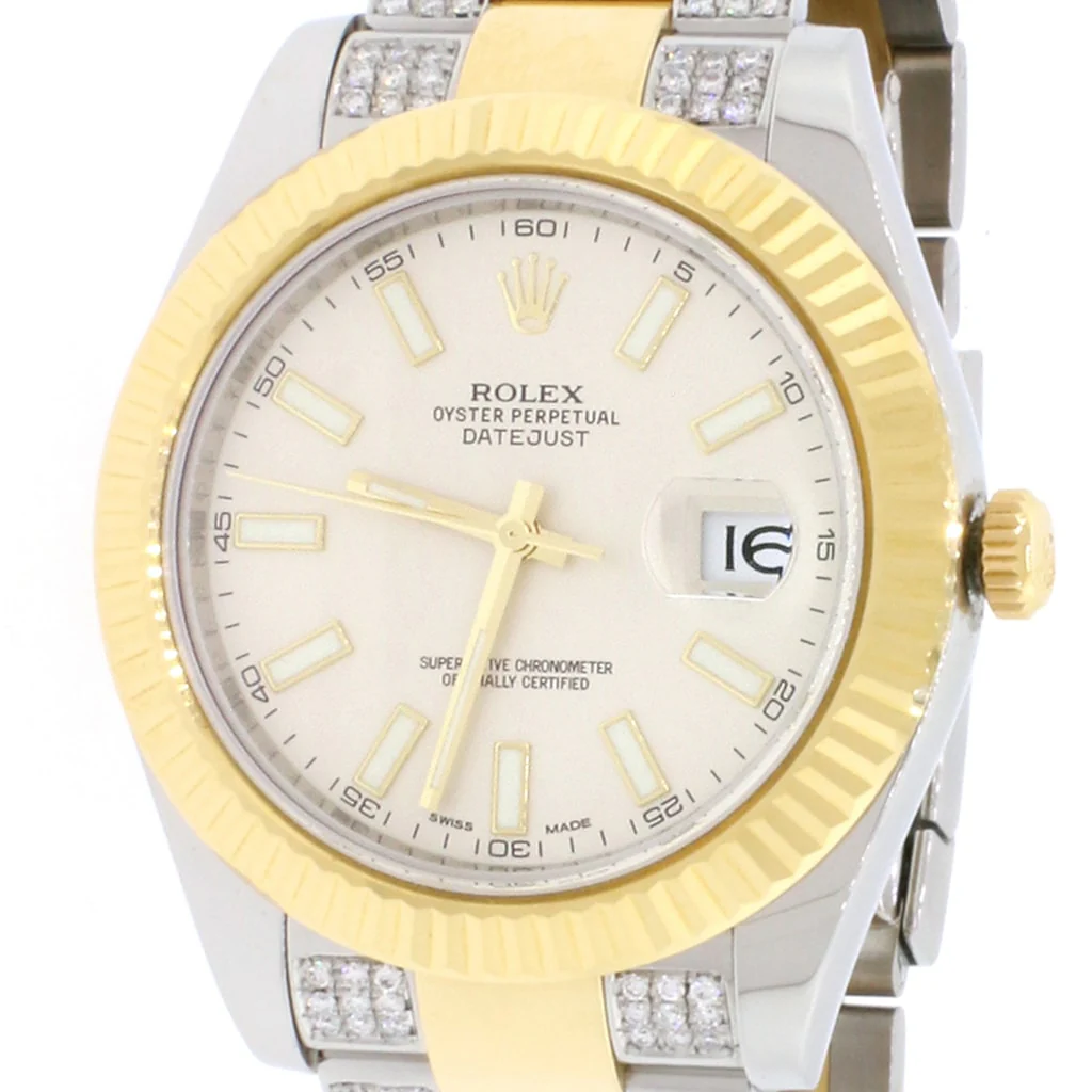 Rolex Datejust II 2-Tone18K Yellow Gold/Stainless Steel Factory Cream Stick Dial 41MM Mens Oyster Watch 116333 w/Diamond Bracelet - Image 6