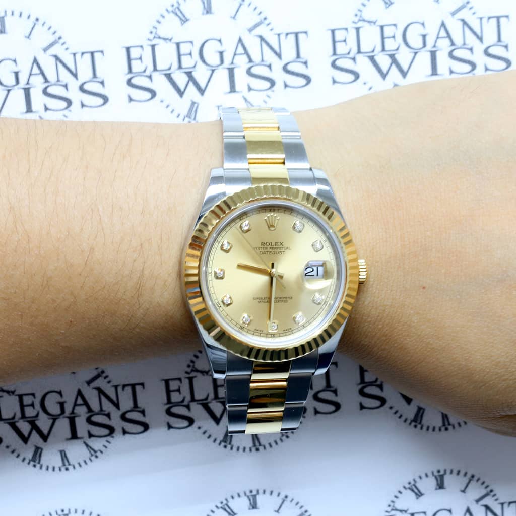 Rolex Datejust II 2-Tone18K Yellow Gold & Stainless Steel Original Champagne Diamond Dial 41MM Automatic Mens Oyster Watch 116333 - Image 6