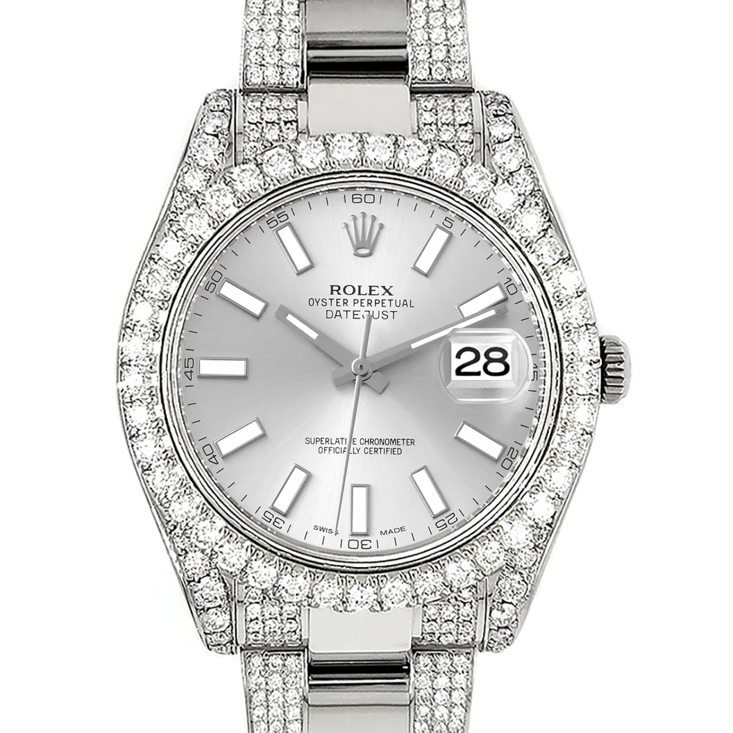 Rolex Datejust II 41mm 10.3CT Diamond Bezel/Case/Bracelet/Silver Index Dial Steel Watch 116300 Box Papers - Image 5
