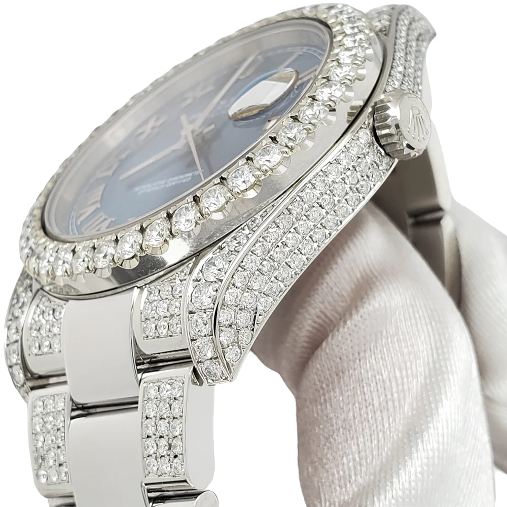Rolex Datejust 41 126300 Blue Roman 10.3CT Pave Diamond Bezel/Case/Bracelet Steel Watch Box Papers - Image 2