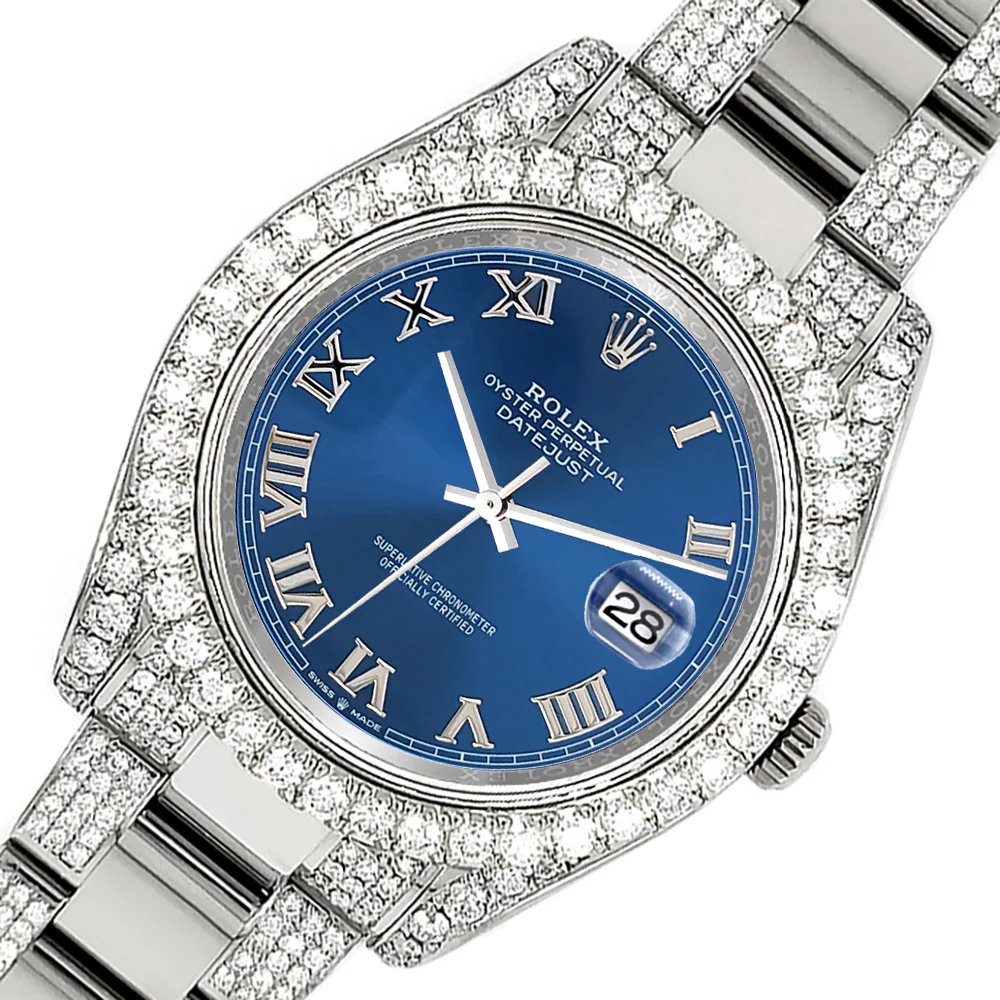 Rolex Datejust 41 126300 Blue Roman 10.3CT Pave Diamond Bezel/Case/Bracelet Steel Watch Box Papers - Image 3