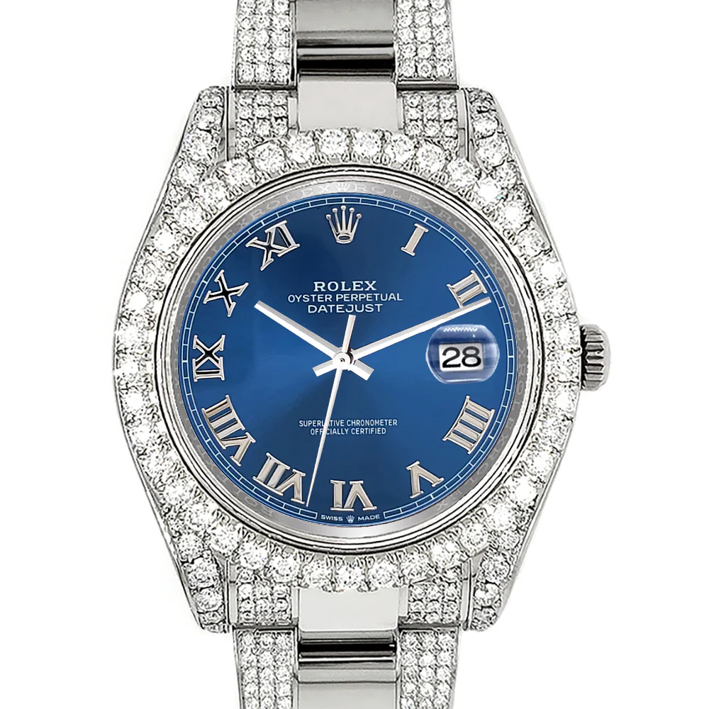 Rolex Datejust 41 126300 Blue Roman 10.3CT Pave Diamond Bezel/Case/Bracelet Steel Watch Box Papers - Image 4