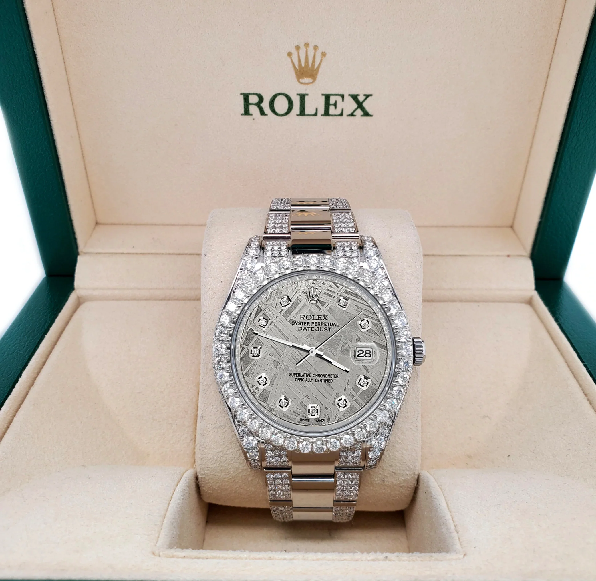 Rolex Datejust II 41mm 10.3CT Pave Diamond Bezel/Case/Bracelet/Gray Dial Steel Watch 116300 Box Papers - Image 2