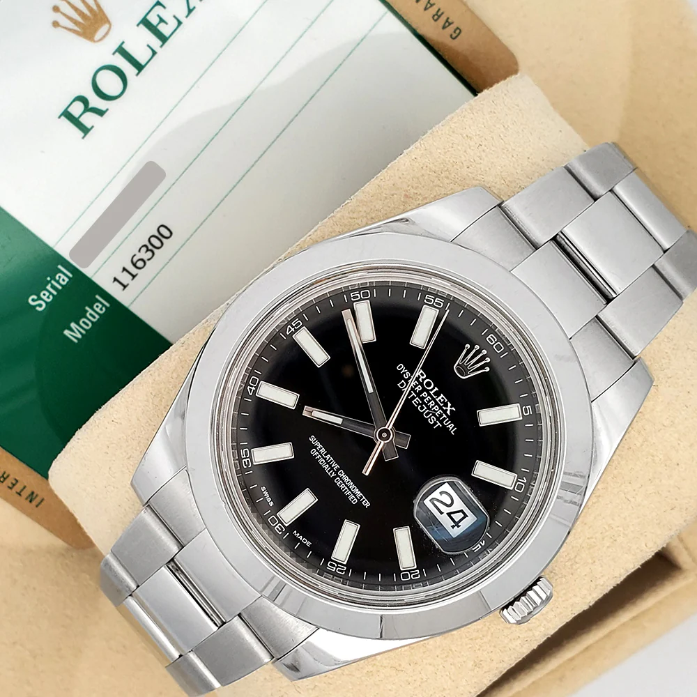 Rolex Datejust II 41mm 116300 Black Index Dial Steel Oyster Watch Box Papers