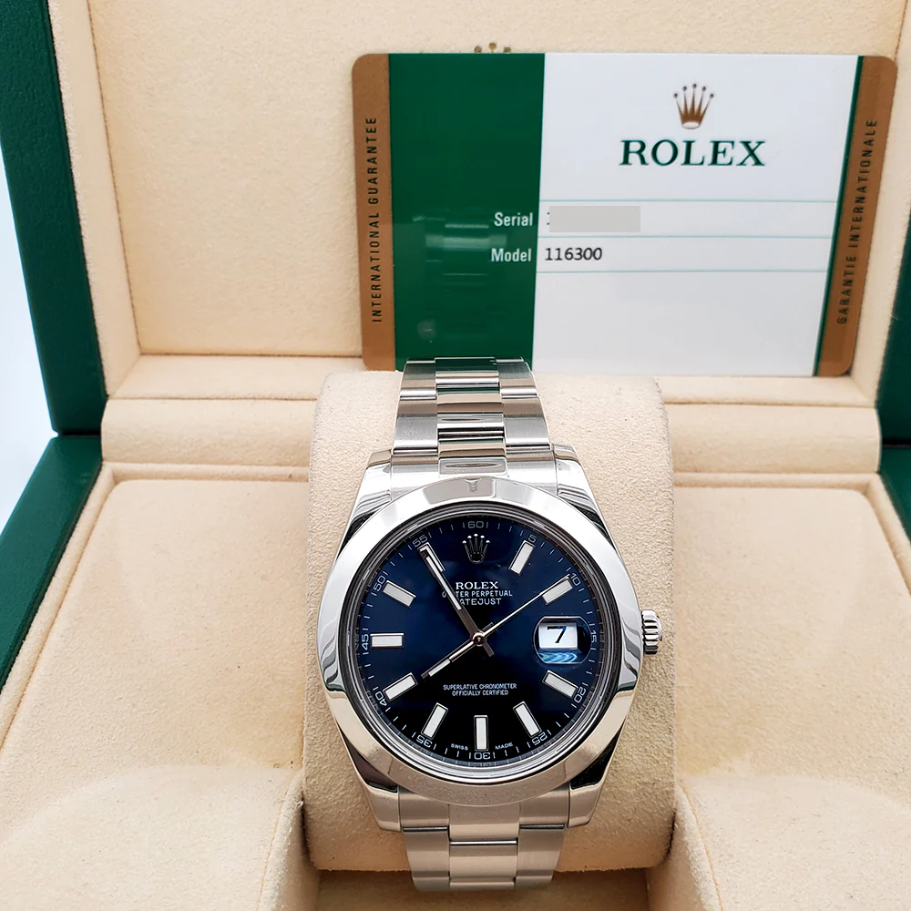 Rolex Datejust II 41mm 116300 Blue Stick Dial Stainless Steel Oyster Watch - Image 3