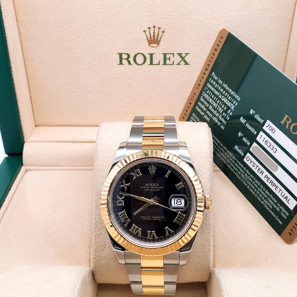 Rolex Datejust II 41mm 116333 Black Roman Dial 2-tone Oyster Watch Box Papers - Image 4