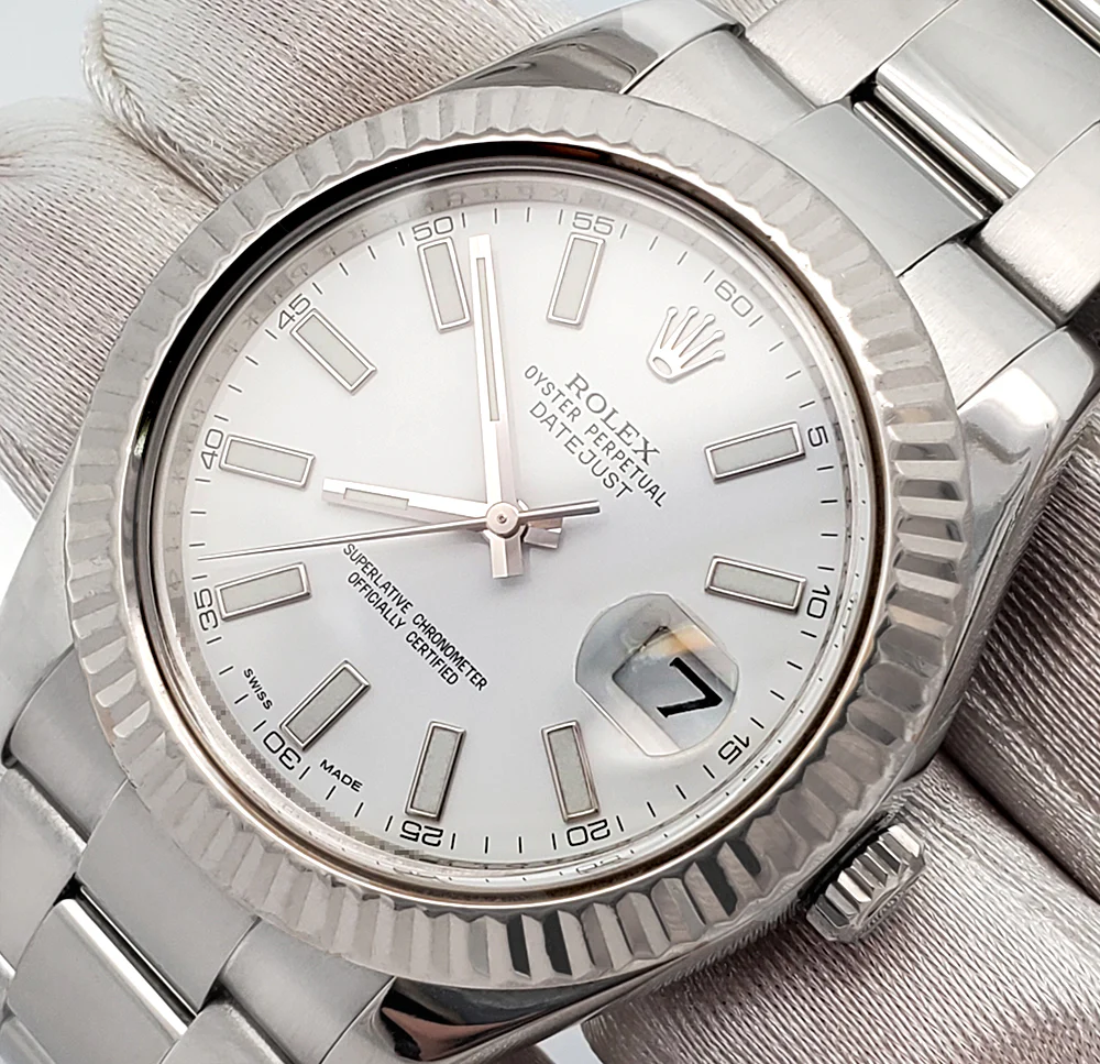 Rolex Datejust II 41mm 116334 White Index White Gold Fluted Bezel Steel Watch Box Papers - Image 3