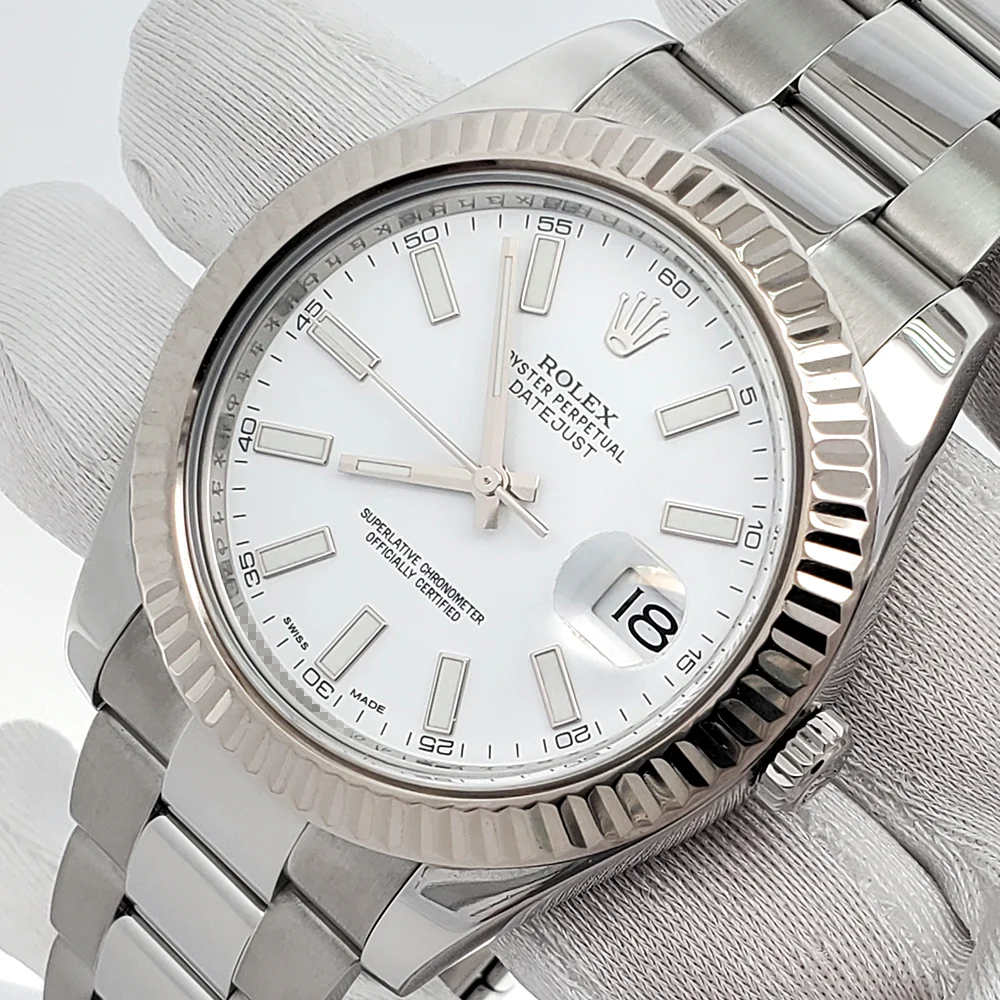 Rolex Datejust II 41mm 116334 White Index White Gold Fluted Bezel Steel Watch Box Papers - Image 2
