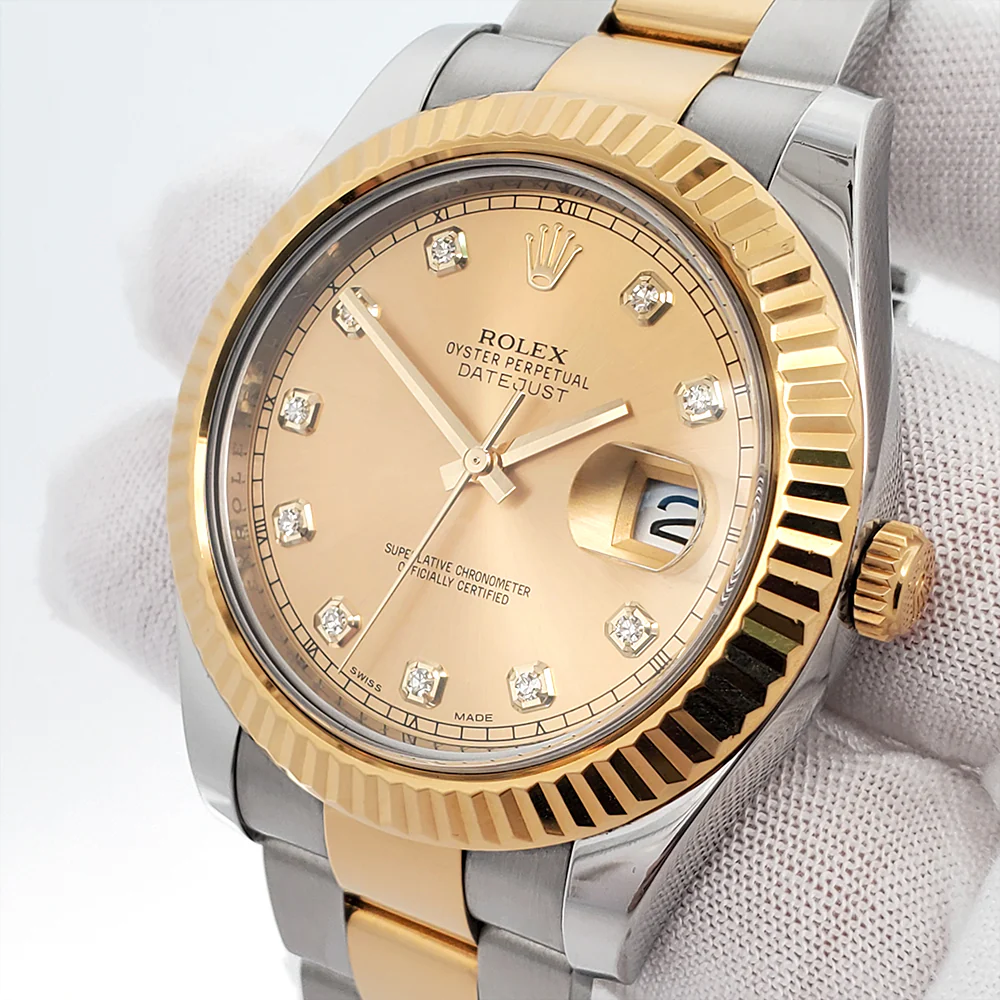2021 Rolex Datejust II 41mm 2-Tone Factory Champagne Diamond Dial Oyster Watch 116333 Box Papers (New Card) - Image 2