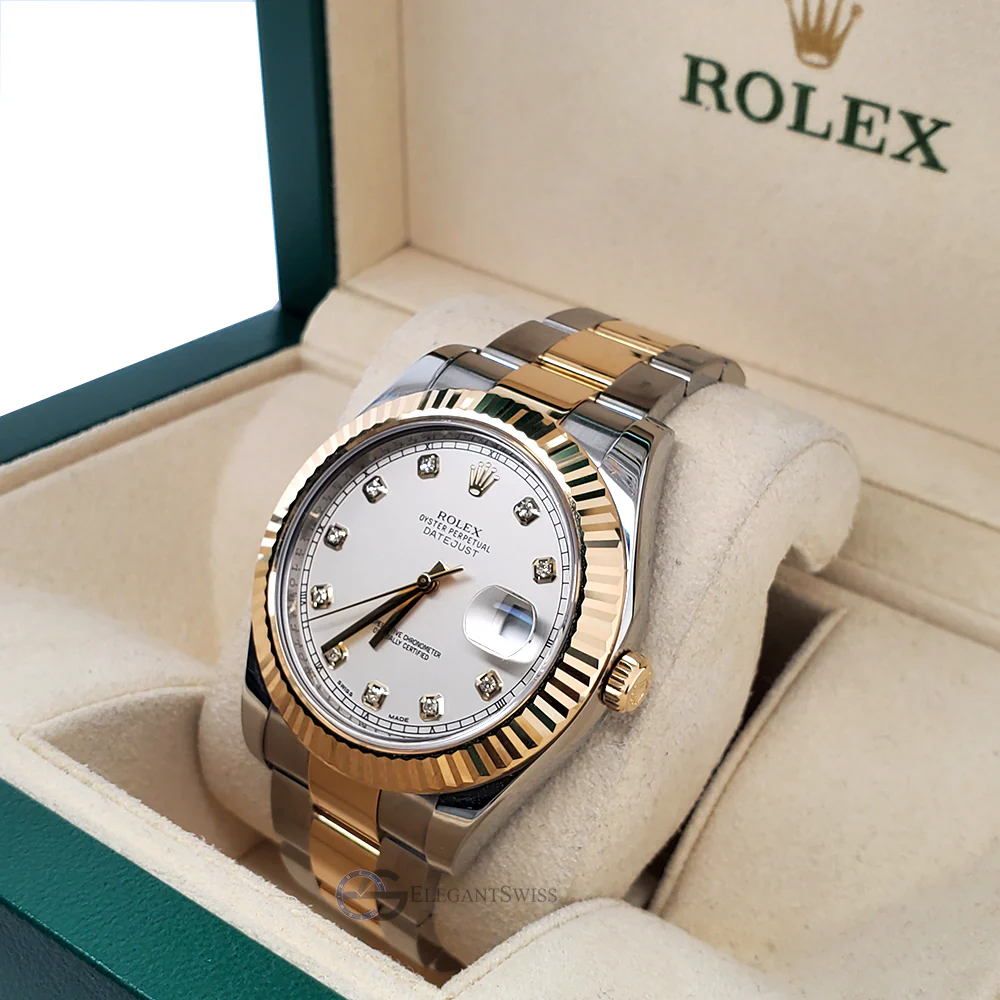 Rolex Datejust II 41mm 2-Tone Factory Ivory Diamond Dial - Fluted Bezel - Oyster Watch 116333 Box Papers - Image 2