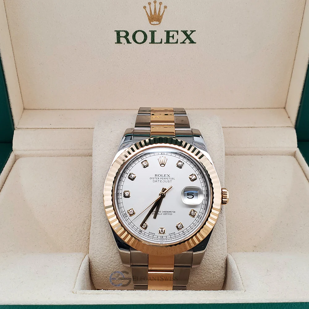 Rolex Datejust II 41mm 2-Tone Factory Ivory Diamond Dial - Fluted Bezel - Oyster Watch 116333 Box Papers - Image 3