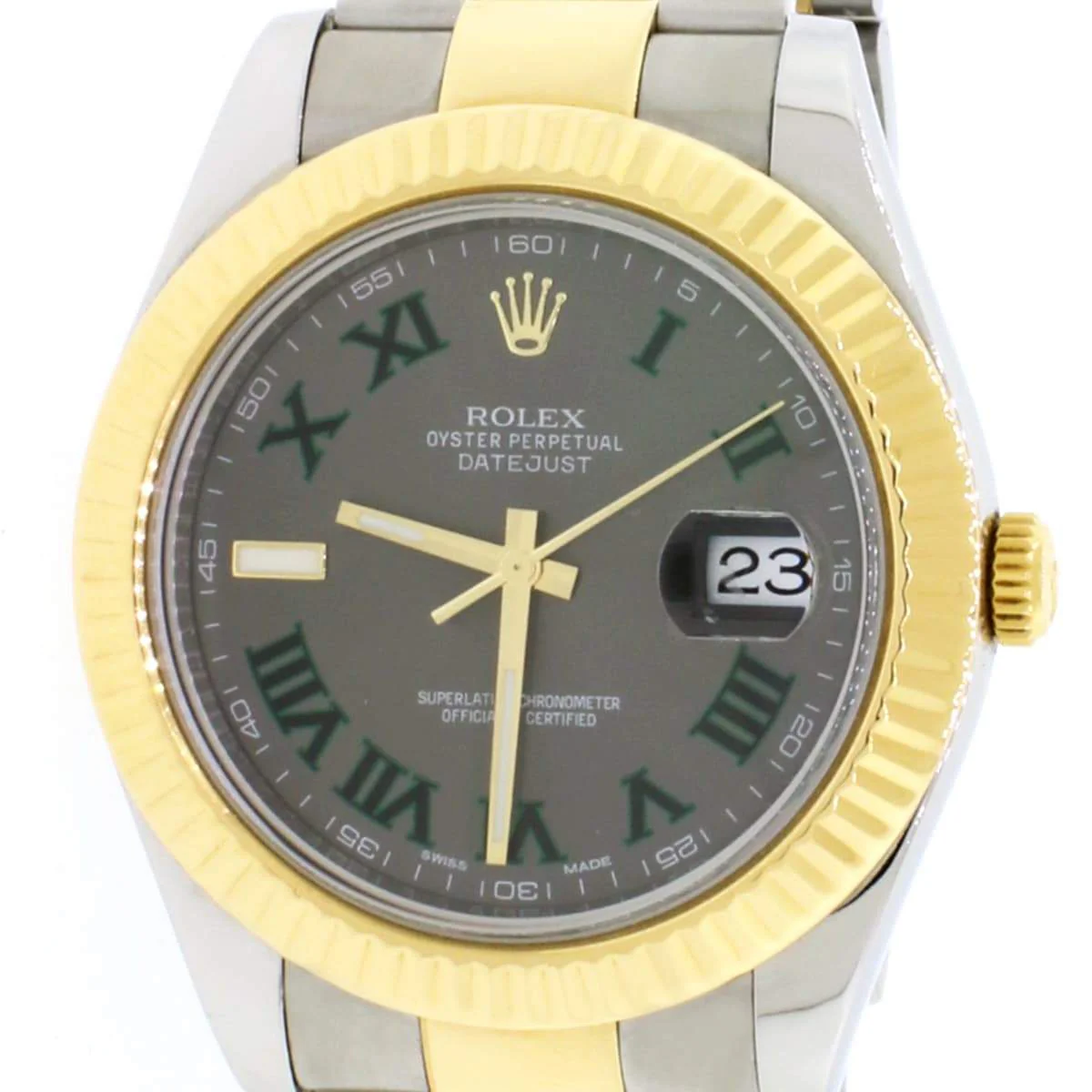 Rolex Datejust II 41MM 2-tone Yellow Gold/Steel Watch Grey Dial With Green Roman Numerals, Box&Papers 116333 - Image 7
