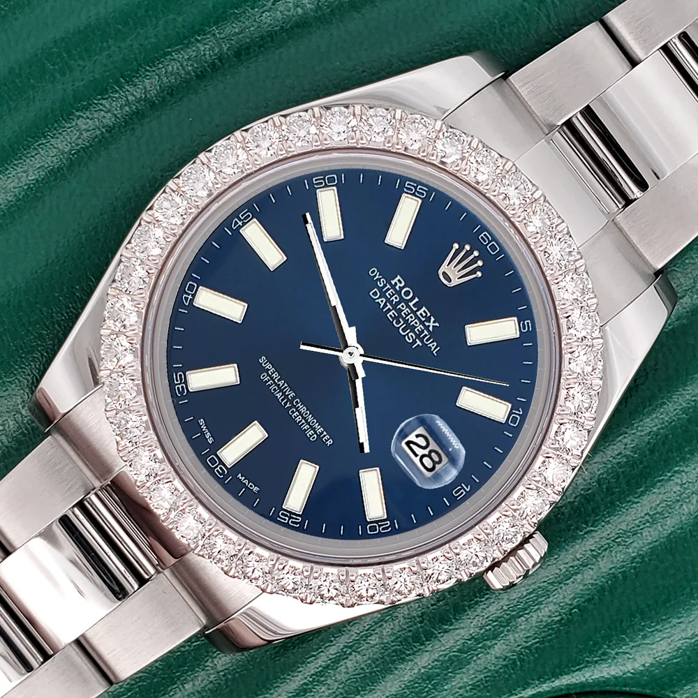 Rolex Datejust II 41mm 3.8ct Diamond Bezel/Blue Index Dial Steel Watch 116300 Box Papers - Image 3