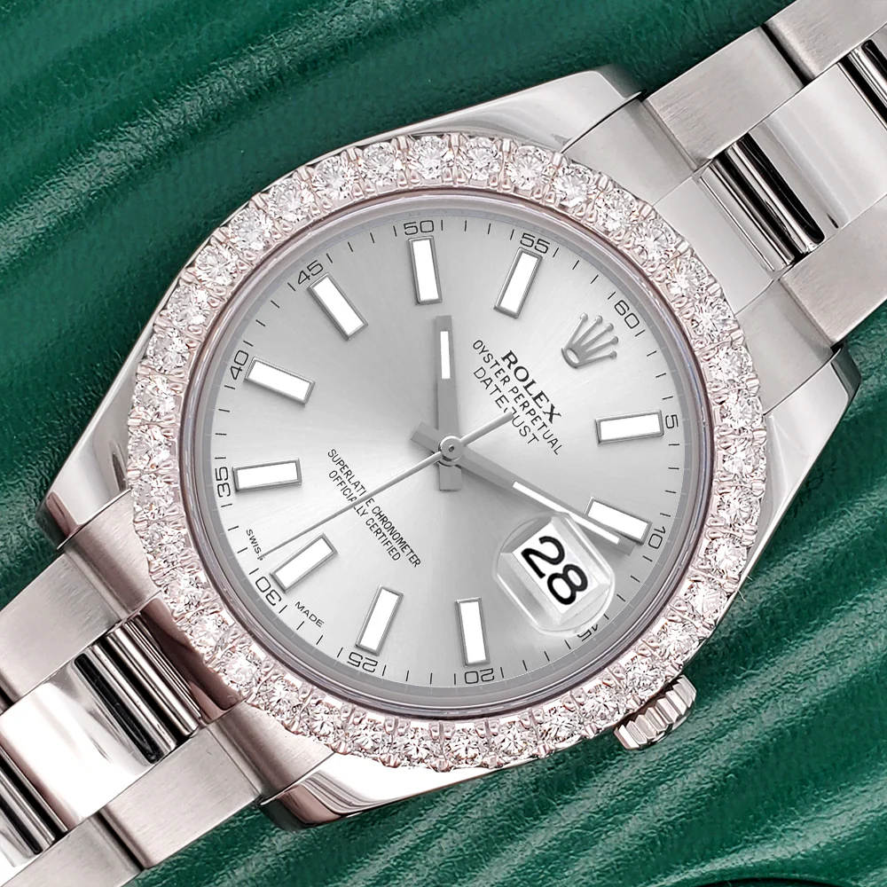 Rolex Datejust II 41mm 3.8ct Diamond Bezel/Silver Index Dial Steel Watch 116300 Box Papers - Image 3