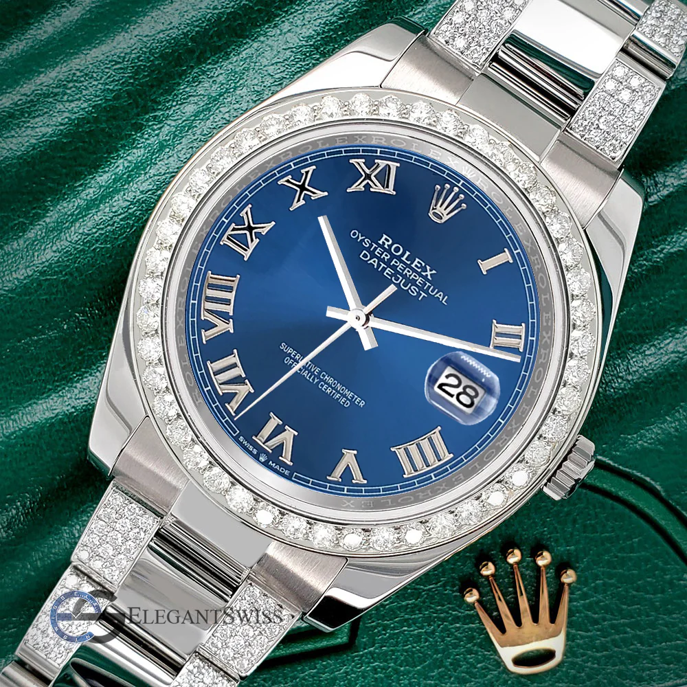 Rolex Datejust 41 Blue Roman Dial 5ct Diamond Bezel/BraceletSteel Watch 116300 Box Papers - Image 2