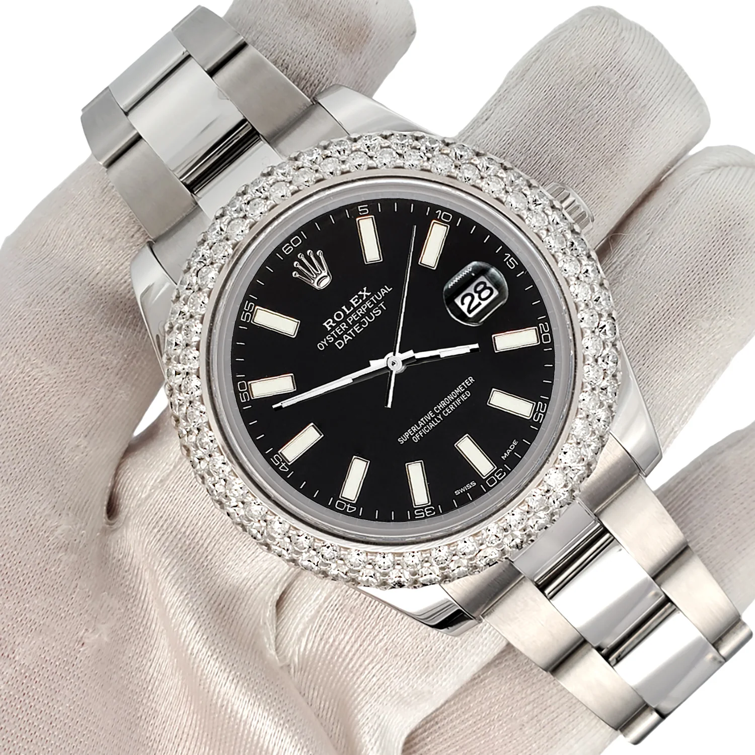 Rolex Datejust II 41mm 6.25ct Dome Diamond Bezel/Black Index Dial Steel Watch 116300 Box Papers - Image 3
