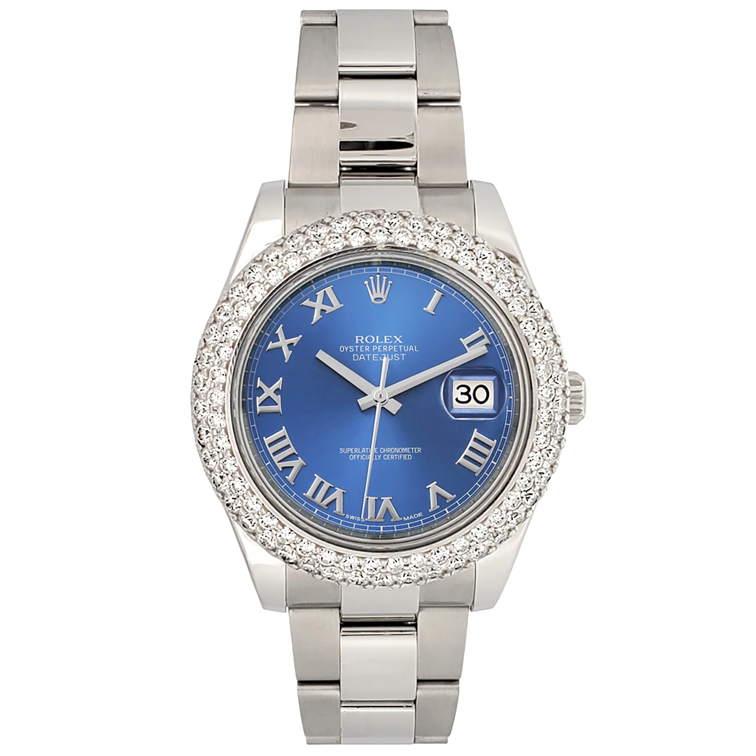 Rolex Datejust II 41mm 6.25ct Dome Diamond Bezel/Blue Roman Dial Steel Watch 116300 Box Papers - Image 2