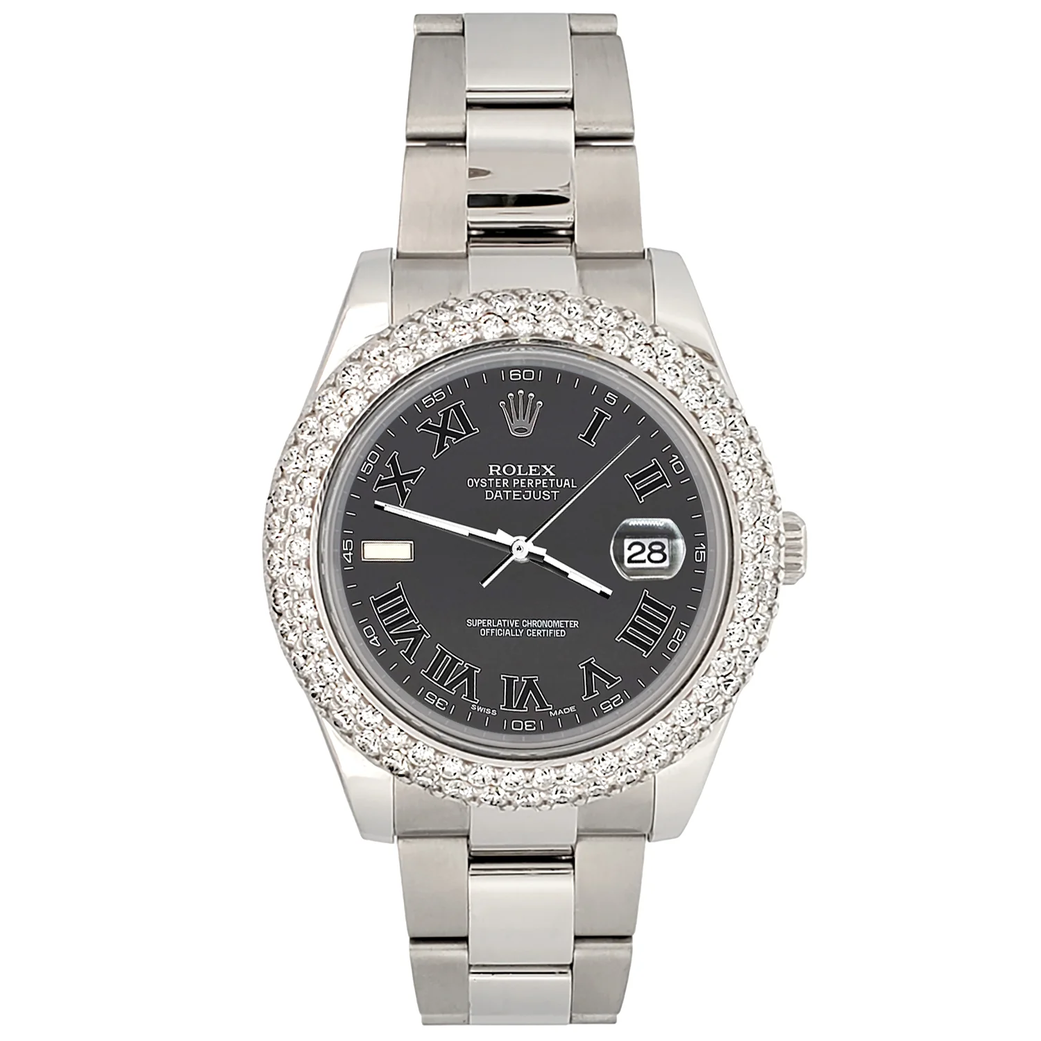 Rolex Datejust II 41mm 6.25ct Dome Diamond Bezel/Rhodium Gray Roman Dial Steel Watch 116300 Box Papers - Image 2