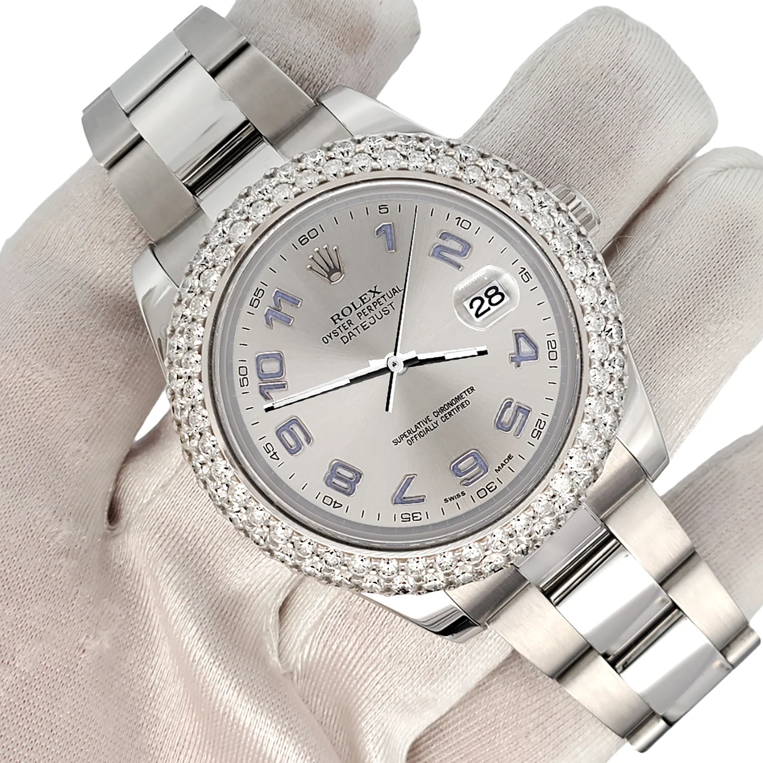 Rolex Datejust II 41mm 6.25ct Dome Diamond Bezel/Silver Arabic Dial Steel Watch 116300 Box Papers - Image 3