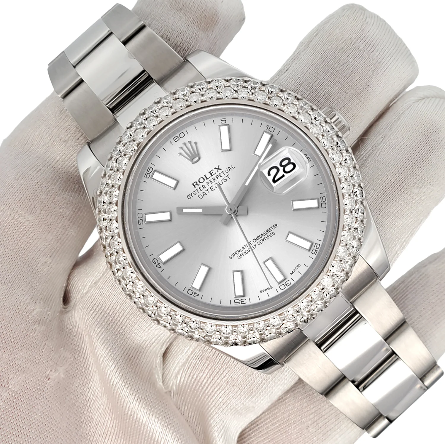 Rolex Datejust II 41mm 6.25ct Dome Diamond Bezel/Silver Index Dial Steel Watch 116300 Box Papers - Image 3