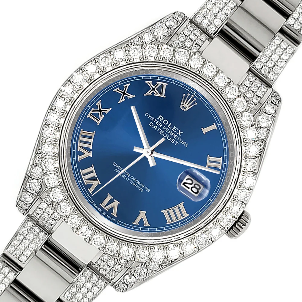 Rolex Datejust 41 8.3ct Diamond Bezel/Lugs/Bracelet/Blue Roman Dial Steel Watch 126300 Box Papers - Image 3