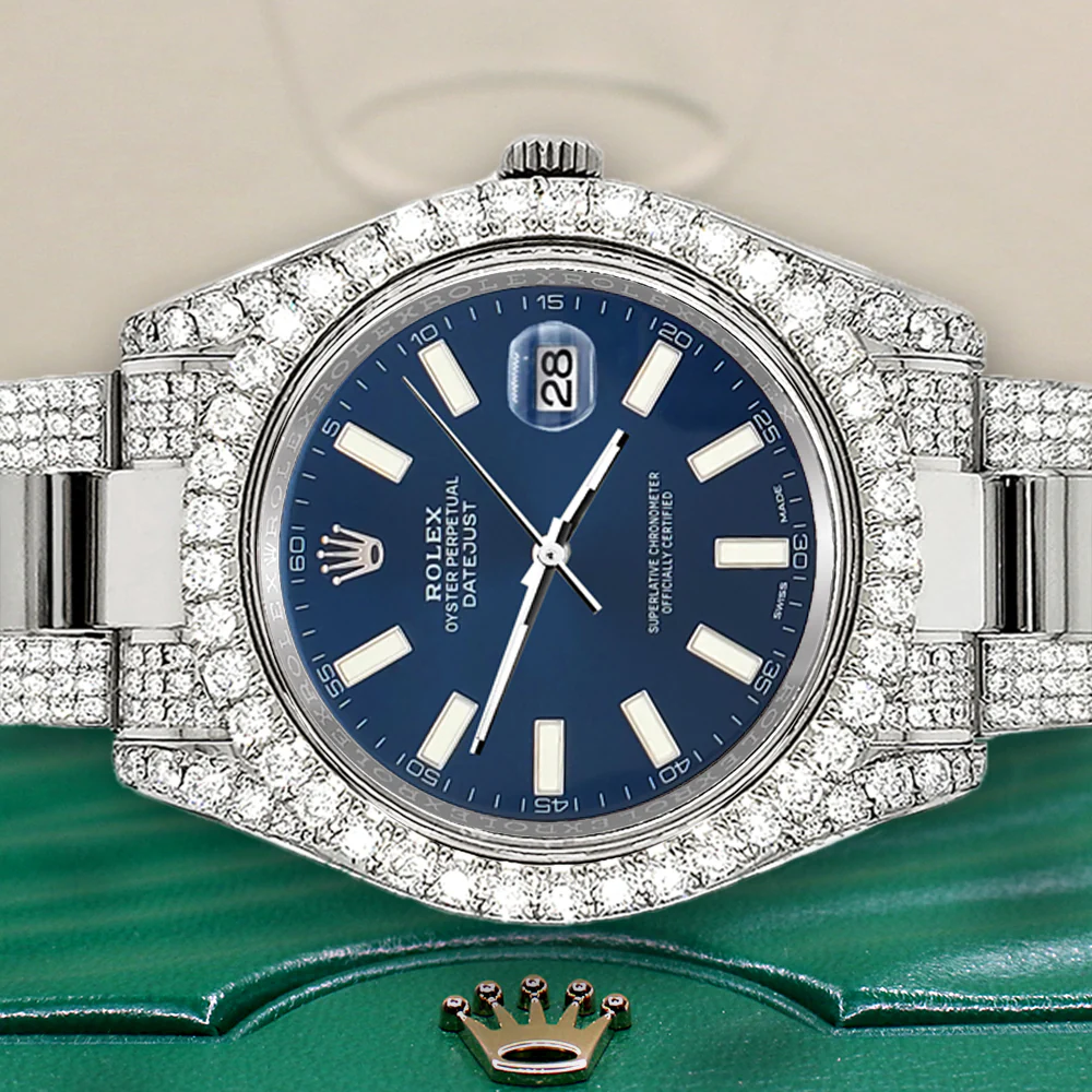 Rolex Datejust II 41mm 8.3ct Diamond Bezel/Lugs/Bracelet/Blue Index Dial Steel Watch 116300 Box Papers - Image 3