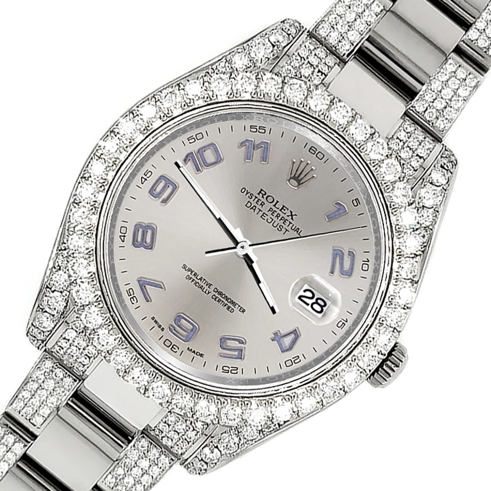 Rolex Datejust II 41mm 8.3ct Diamond Bezel/Lugs/Bracelet/Silver Arabic Dial Steel Watch 116300 Box Papers - Image 3
