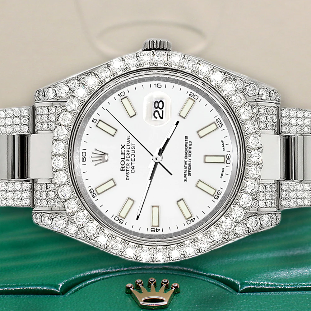 Rolex Datejust II 41mm 8.3ct Diamond Bezel/Lugs/Bracelet/White Index Dial Steel Watch 116300 Box Papers - Image 2