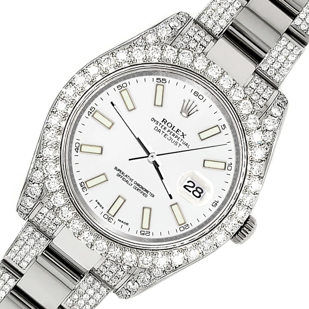 Rolex Datejust II 41mm 8.3ct Diamond Bezel/Lugs/Bracelet/White Index Dial Steel Watch 116300 Box Papers - Image 3