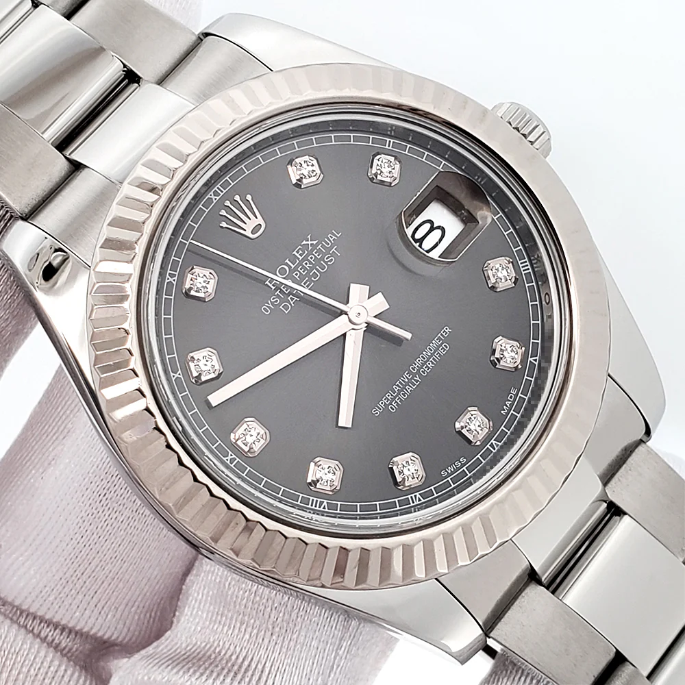 Rolex Datejust II 41mm Factory Diamond Rhodium White Gold Fluted Steel Watch 116334 Box Papers - Image 2