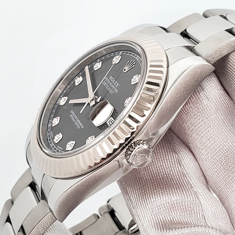 Rolex Datejust II 41mm Factory Diamond Rhodium White Gold Fluted Steel Watch 116334 Box Papers - Image 3