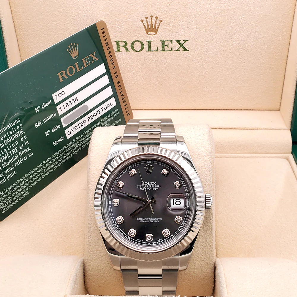 Rolex Datejust II 41mm Factory Diamond Rhodium White Gold Fluted Steel Watch 116334 Box Papers - Image 4