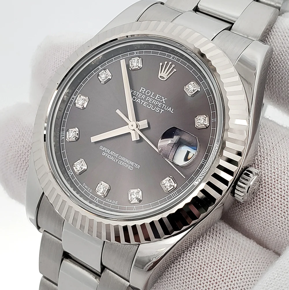 Rolex Datejust II 41mm Factory Diamond Rhodium White Gold Fluted Steel Watch 116334 Box Papers - Image 2