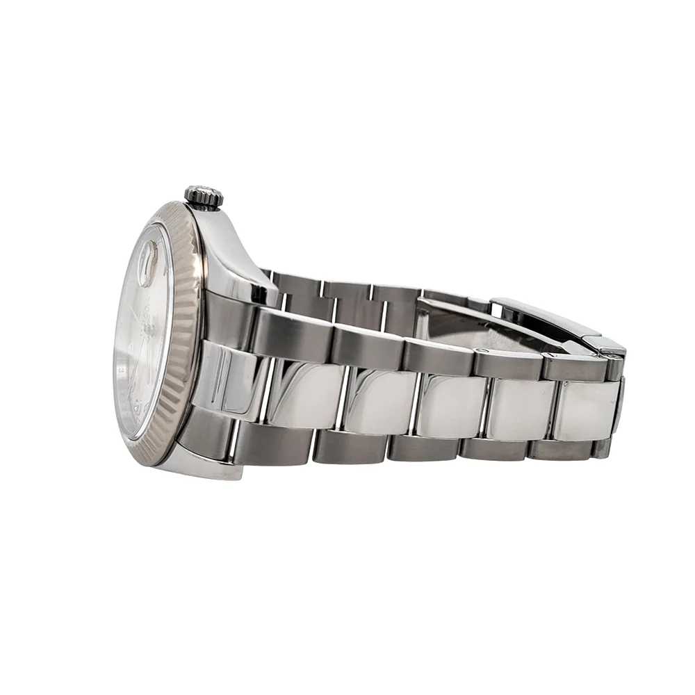 Rolex Datejust II 41mm Factory Silver Diamond Dial White Gold Fluted Bezel Steel Watch 116334 Box Papers - Image 4