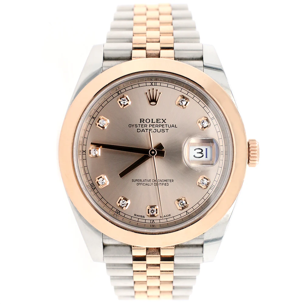 Rolex Datejust II 41mm Factory Sundust Diamond Dial/Smooth Bezel 2-Tone Rose Gold/Steel Watch 126301 Box Papers
