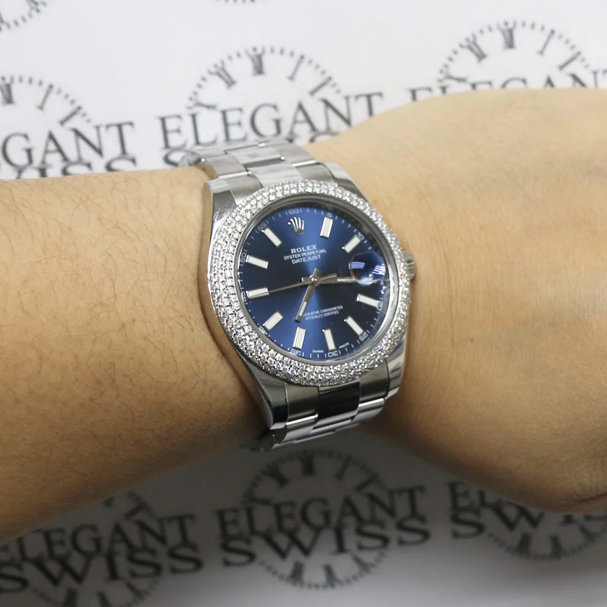 Rolex Datejust II 41MM Original Blue Dial Automatic Steel Oyster Watch 116300 w/Diamond Bezel - Image 4