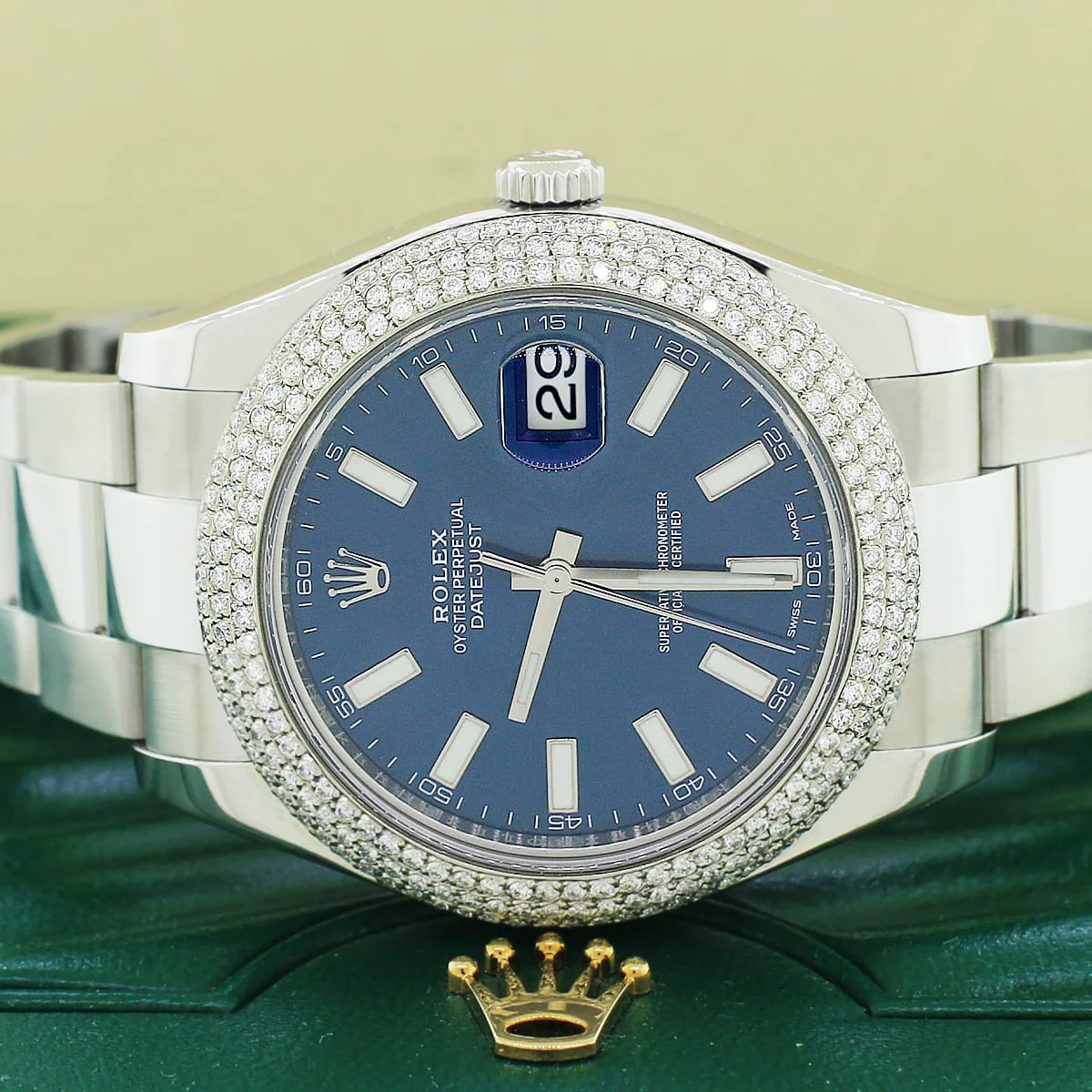 Rolex Datejust II 41MM Original Blue Dial Automatic Steel Oyster Watch 116300 w/Diamond Bezel - Image 5
