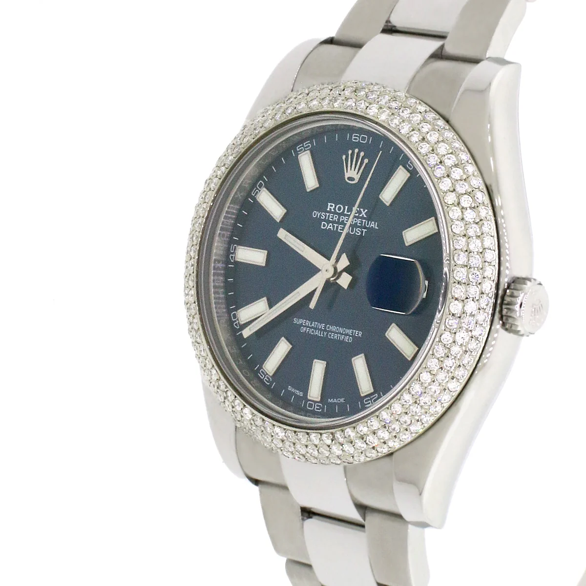 Rolex Datejust II 41MM Original Blue Dial Automatic Steel Oyster Watch 116300 w/Diamond Bezel - Image 6