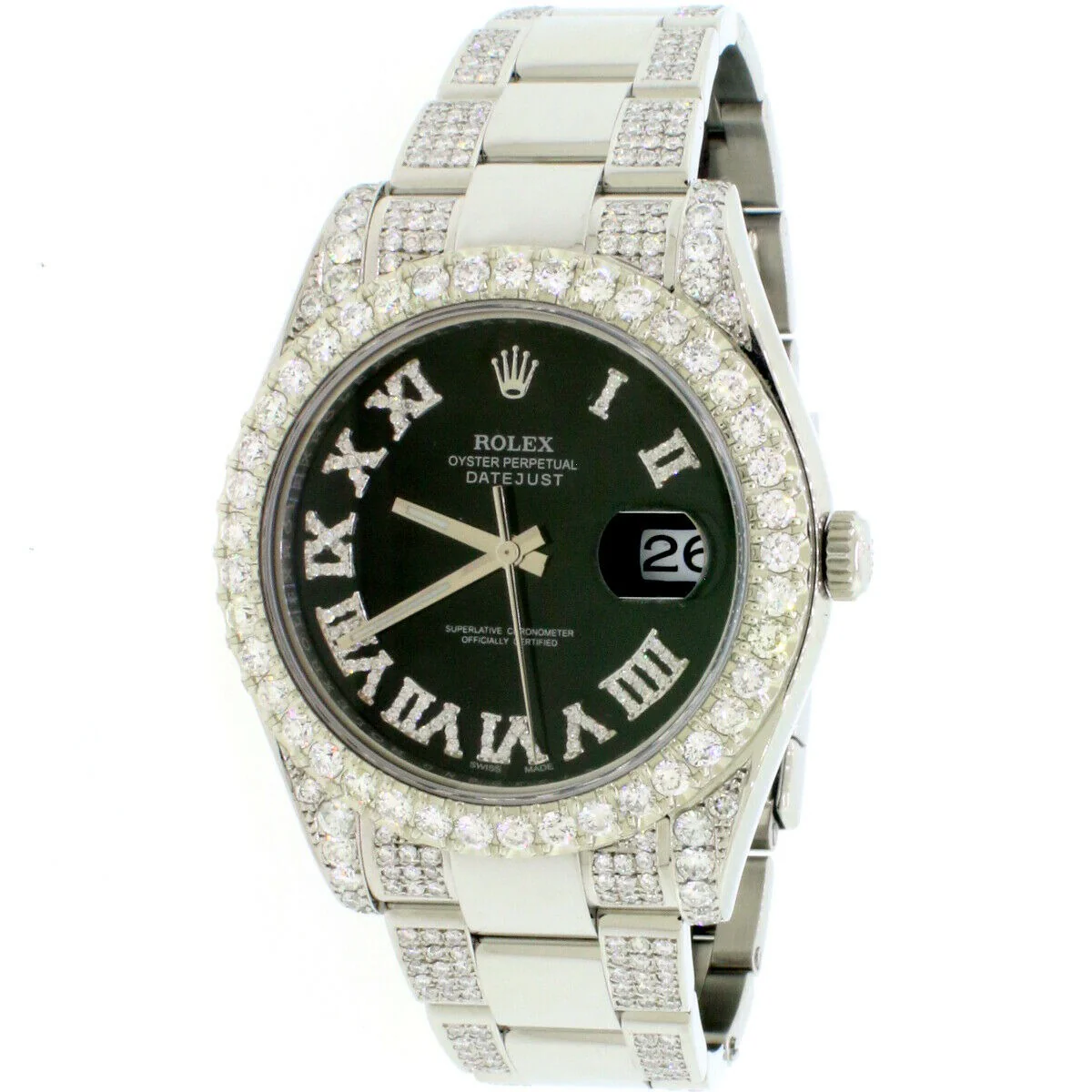 Rolex Datejust II 41mm 7.63CT Diamond Bezel/Lugs/Bracelet/Black Roman Dial 116300 Watch Box Papers - Image 2