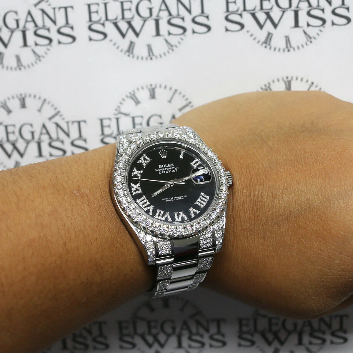 Rolex Datejust II 41mm 7.63CT Diamond Bezel/Lugs/Bracelet/Black Roman Dial 116300 Watch Box Papers - Image 3
