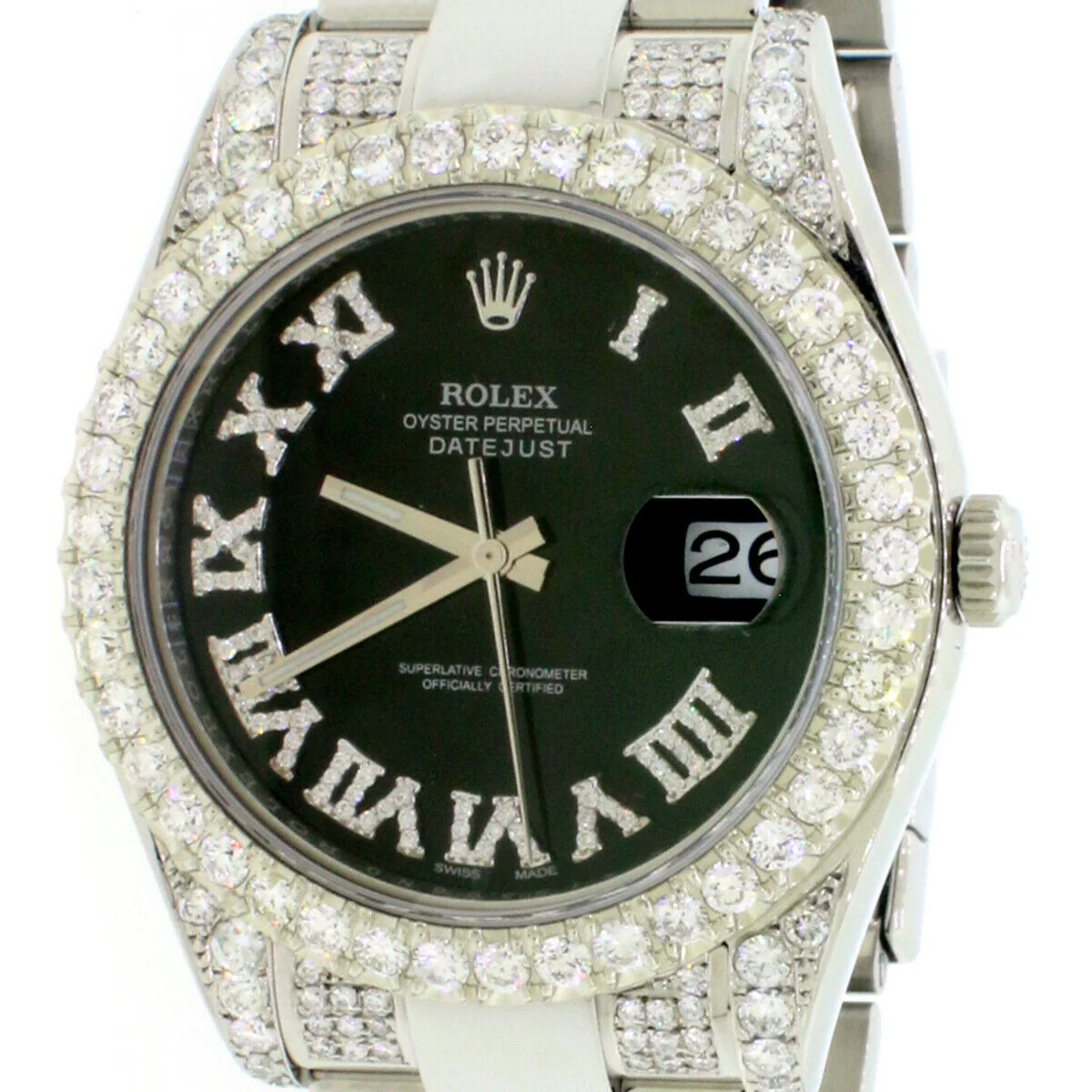 Rolex Datejust II 41mm 7.63CT Diamond Bezel/Lugs/Bracelet/Black Roman Dial 116300 Watch Box Papers - Image 7
