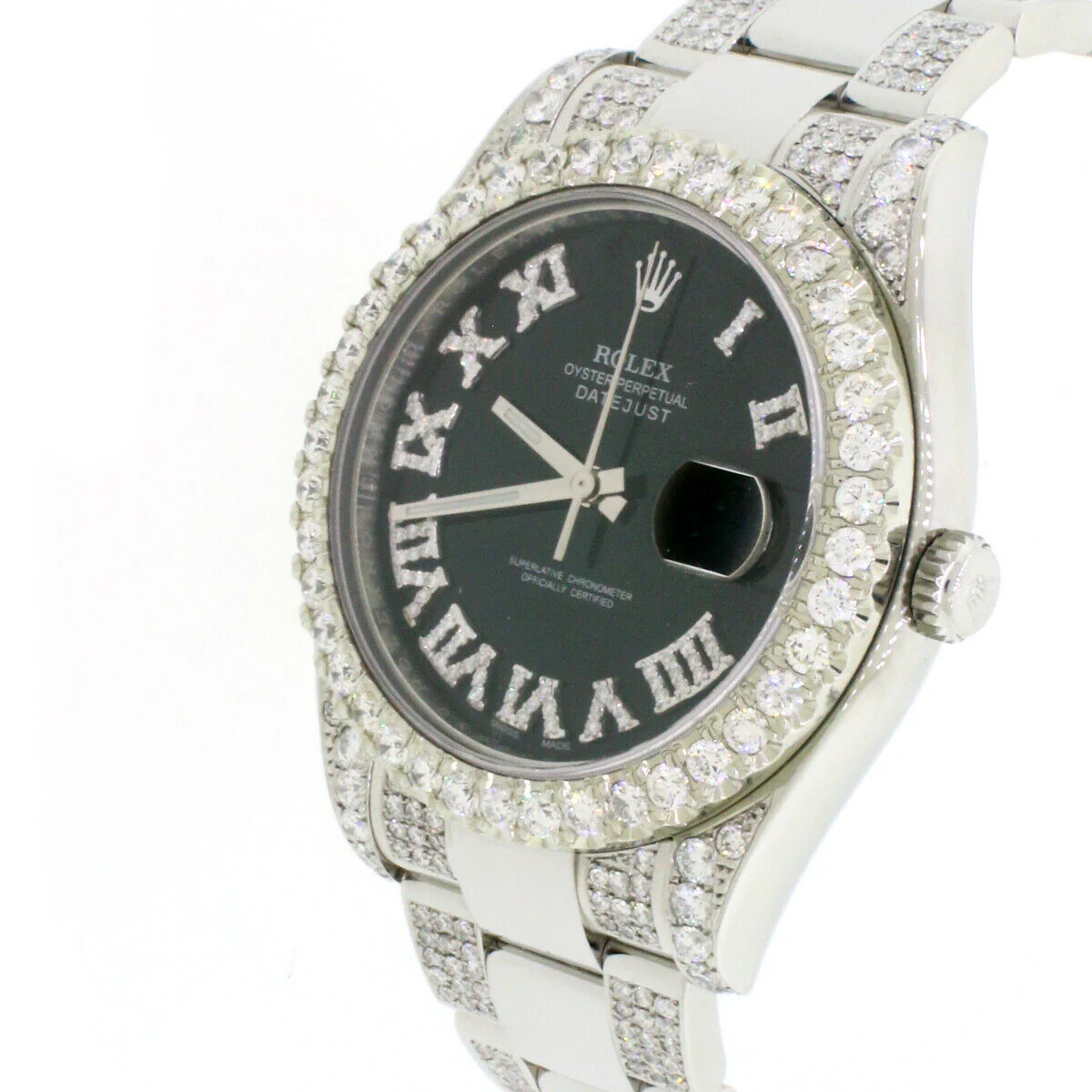 Rolex Datejust II 41mm 7.63CT Diamond Bezel/Lugs/Bracelet/Black Roman Dial 116300 Watch Box Papers - Image 8
