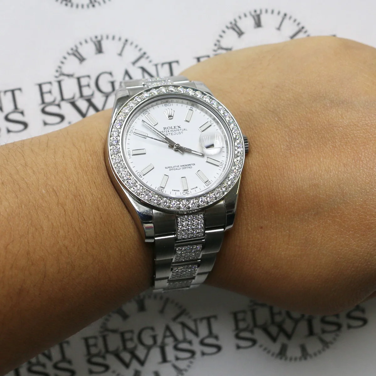 Rolex Datejust II 41mm 5.6CT Diamond Bezel/Bracelet/White Dial 116300 Watch Box Papers - Image 2
