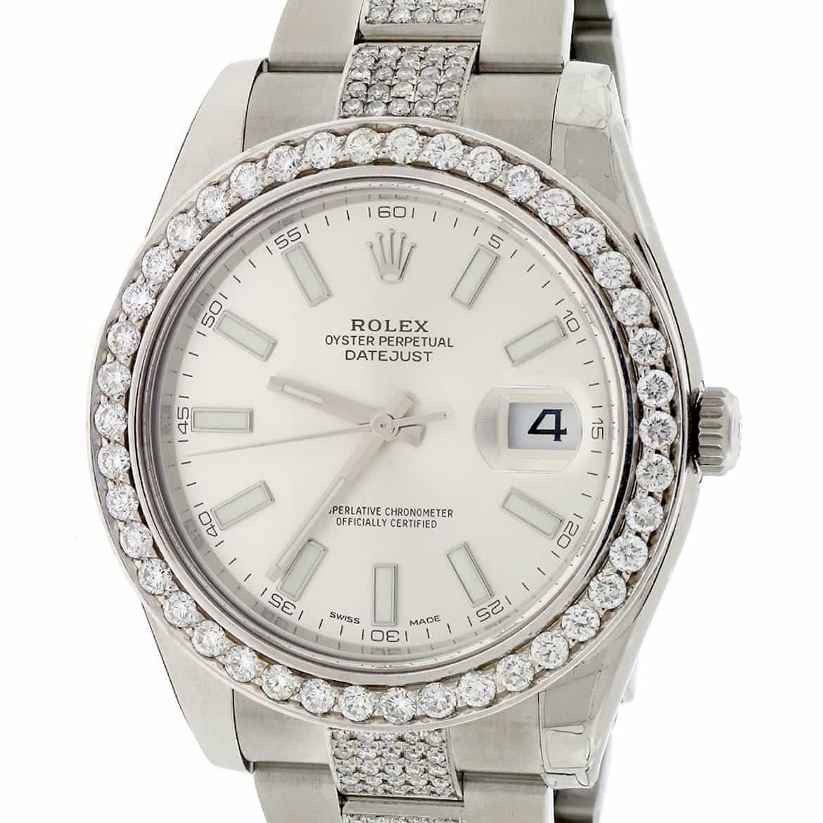 Rolex Datejust II 41mm 6.1CT Diamond Bezel/Bracelet/Silver Index Dial Steel Watch 116300 - Image 3