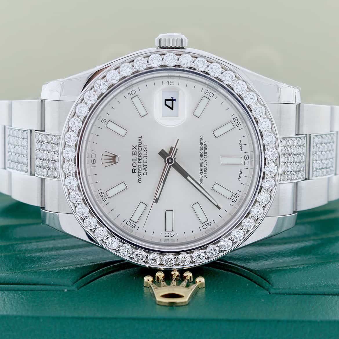 Rolex Datejust II 41mm 6.1CT Diamond Bezel/Bracelet/Silver Index Dial Steel Watch 116300 - Image 7